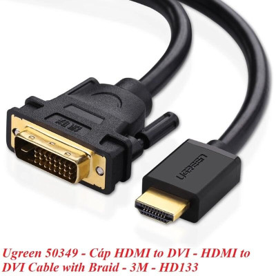 Ugreen UG50349HD133TK 3M màu Đen Cáp chuyển đổi HDMI sang DVI 24 + 1 thuần đồng - HÀNG CHÍNH HÃNG