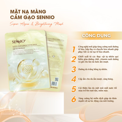 Mặt nạ cám gạo cấp ẩm Sennio Supper Aqua & Brightening Mask dưỡng trắng da ngăn ngừa lão hoá 23ml SNO 821