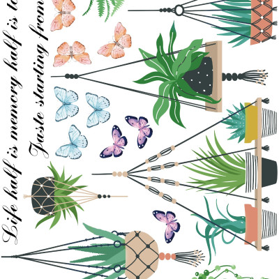 Decal dán tường giỏ xương rồng SK9329