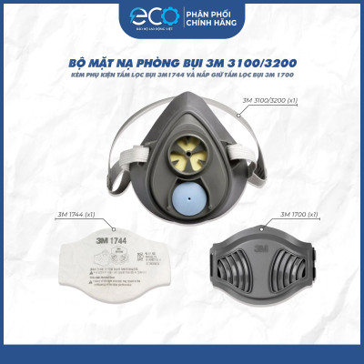 Mặt Nạ Phòng Bụi 3M 3100/3200 kèm tấm lọc bụi 3M 1774 và nắp giữ tấm lọc bụi 3M 1700
