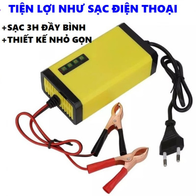 Bộ sạc bình ắc quy tự động ngắt 12V 2Ah-20Ah sạc acquy xe máy, có đèn led