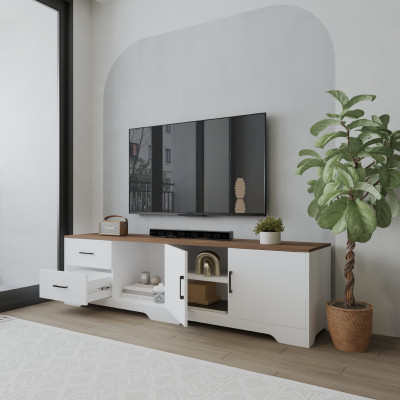 HAPPY FURNITURE , Kệ TV 2 cửa mở 2 ngăn kéo - SAFA , KTV_112 , 200cm x 45cm x 55cm DxRxC