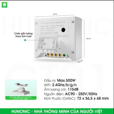 Thiết bị Hunonic CT01 chống trộm và báo khách đa năng - Hàng chính hãng