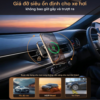 Bộ giá đỡ điện thoại hít nam cham 2in 1 Choetech H01005 dán taplo hoặc kẹp khe gió xoay 360 độ (Hàng chính hãng)