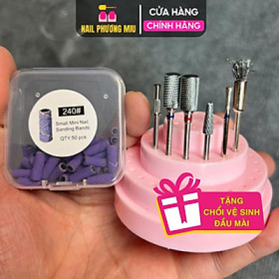 Combo 5 Đầu Mài Titan Vonfram Kèm 50 Nhám Tím Mini 240 Tặng Chổi Vệ Sinh Đầu Mài Chuyên Dùng Làm Nail Cá Nhân phá gel