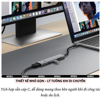 Hub chuyển đổi chia cổng USB-C 8in1 sạc nhanh 100W trang bị 2 USB 3.0 + 3 PD Type-C + Micro SD SD + HDMI 4K@60Hz hiệu WIWU Travel cho Macbook Laptop cho iPhone - Hợp kim nhôm, đa năng để vừa sạc vừa xuất màn hình và truyền dữ liệu  - Hàng nhập khẩu