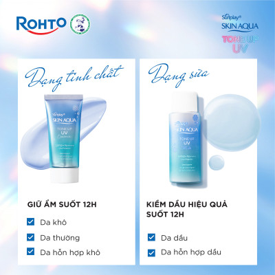 Kem chống nắng nâng tông Skin Aqua Tone up Blue cho da vàng có khuyết điểm đỏ, dạng sữa Sunplay Skin Aqua Tone Up UV Milk Blue SPF 50+ PA++++ 50g