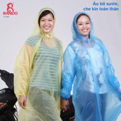 Áo Mưa RANDO Cao Cấp Thời Trang Chính Hãng Dành Cho 1 Người Tiện Lợi Trùm Đầu Bít Nhựa Siêu NhẹTrong Suốt Sỉ DDTRON