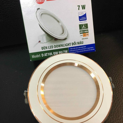 Đèn Âm Trần 7W, Đổi 3 Màu Ánh Sáng, Rạng Đông, Viền Vàng/Bạc. Model: D AT10L