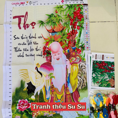 Tranh thêu chữ thập Thọ AL53552, tranh 3D, kích thước 55 x 80 cm