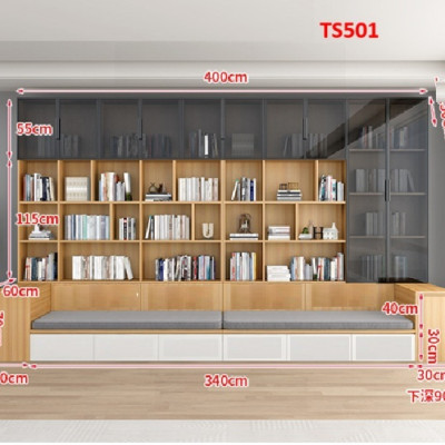TỦ KỆ SÁCH CÁNH KÍNH KÈM GHẾ NGỒI TS501A - NỘI THẤT LẮP RÁP VIENDONGADV