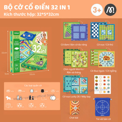 Board Game Mideer Classic Games 32 In 1 đồ chơi trí tuệ cho bé Cờ vua, cờ tướng, cờ vây cho bé
