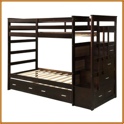 Giường 3 tầng kèm hộc kéo phụ sát đất Tundo màu nâu 