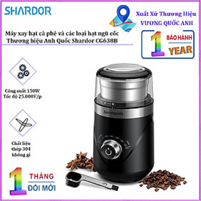 Máy xay hạt và phê và các loại hạt ngũ cốc Shardor CG638B công suất 150W, thiết điều chỉnh độ mịn tùy theo nhu cầu- Hàng chính hãng