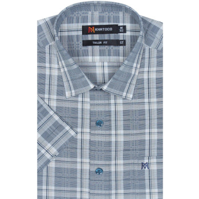 Áo sơ mi nam KHATOCO ngắn tay kẻ caro A1MN468T2-CNCR192-2411-N