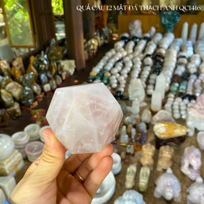 Quả cầu 12 mặt đá thạch anh NHASAN QC1416 vật phẩm mang theo bên người thu hút may mắn - nặng 380gr, đường kính 7.3cm