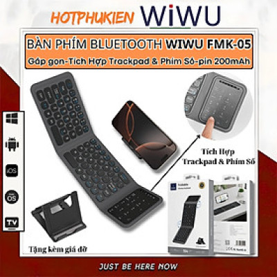 Bàn phím gấp gọn di động không dây bluetooth V5.2 tích hợp trackpad & phím số WIWU FMK-05 - Nhỏ gọn, mỏng nhẹ, phím tắt thông minh, hỗ trợ Androids & iOS, gõ thoải mái cho iPad cho iPhone, máy tính bảng, cho macbook, laptop - hàng nhập khẩu