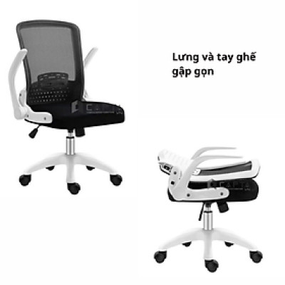 Ghế xoay làm việc lưng và tay gập gọn CE4520-M Nội thất Capta Lưng lưới nệm vải màu đen khung tay nhựa màu trắng chân nhựa xoay nhập khẩu ghế nhân viên ghế làm việc tại nhà văn phòng hcm