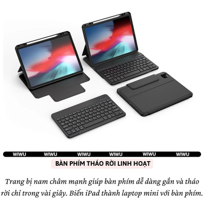 Case bao da bàn phím bluetooth bảo vệ 360 độ hiệu WIWU Protective Keyboard cho iPad Pro 11 13 inch M4 Pro 11 2020/21/22 Air 4/5/6/7 Gen 7 8 9 10.2 inch 10.5 inch Gen 10 10.9 inch - Bàn phím từ tính nam châm tháo rời, tích hợp giá đỡ - Hàng nhập khẩu