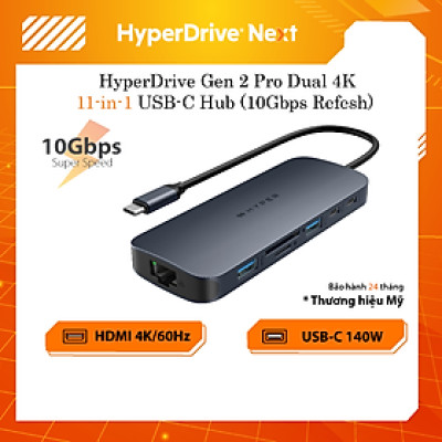 HUB chuyển đổi HyperDrive Next 11 in 1 Port Dual 4K60Hz HDMI USB-C Hub - Truyền tải dữ liệu nhanh - HD4006GL - Hàng Chính Hãng 