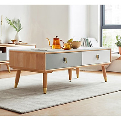 Bộ kệ tivi và Bàn cà phê, bàn sofa vân đá phong cách Bắc Âu phòng khách chung cư nhỏ H155