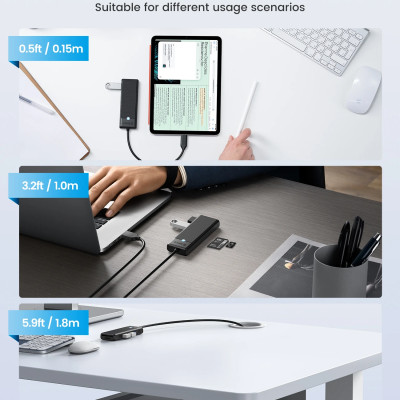 Bộ Chuyển Đổi HUB TypeC 1 USB ra 4 cổng USB 3.0 5Gps/ TF/SD 3.0*1 5Gbps PAPW3AT-C3-015 Orico - Hàng Chính Hãng