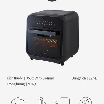 Lò nướng chân không kết hợp chức năng hấp Lock&Lock EJF693GRY Steam Air Fryer Oven (12.5 Lít) - Hàng chính hãng