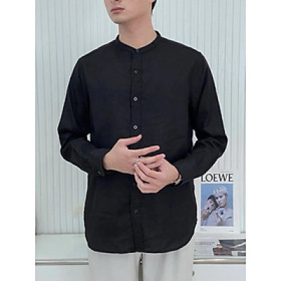 Áo sơ mi nam cổ tàu vải Linen dài tay form rộng style Hàn trẻ trung, năng động