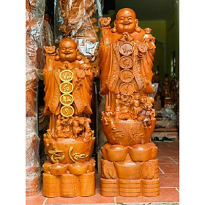 Tượng phật di lặc chúc phúc bằng gỗ hương đá kt cao 100×34×30cm