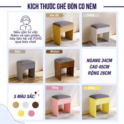 Ghế Đôn Nệm Nhung FIVO FG01 Dùng Trong Phòng Làm Việc, Học Tập, Thiết Kế Sang Trọng, Gỗ MDF Chống Ẩm Cao Cấp
