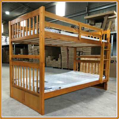 Giường 2 tầng Tundo màu vàng  cầu thang treo kèm 2 hộc kéo  
