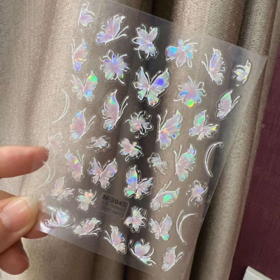 Sticker Bướm 5D Làm Nail Nhiều Mẫu Hoa Bướm Lấp Lánh Cho Móng Tay, Phụ Kiện Salon Đề Can Ánh Sáng Cho Nhiều Loại Móng Nữ Women