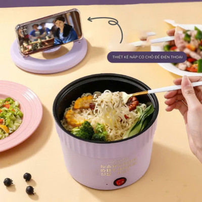 Nồi Lẩu Điện Mini Đa Năng 1.5L, Ca Nấu Mì, Cốc Ăn Lẩu Cô Đơn 500W, Chống Dính Vân Đá - HÀNG CHÍNH HÃNG MINIIN