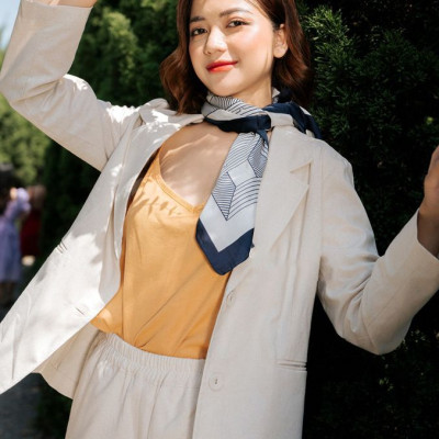 Áo blazer nữ linen Haint Boutique thiết kế tay lỡ cổ ve vuông phong cách công sở trẻ trung (Be Muối Tiêu) BZ08