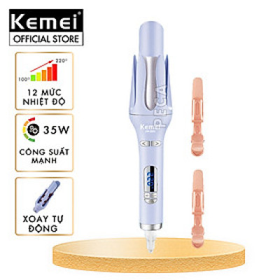 Máy uốn tóc xoay tự động Kemei KM-2063 điều chỉnh 12 mức nhiệt độ phù hợp với mọi loại tóc - Hàng chính hãng