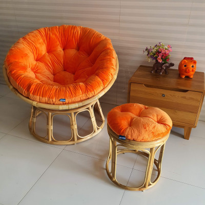 Bộ ghế papasan + đôn (vải nhung màu cam)