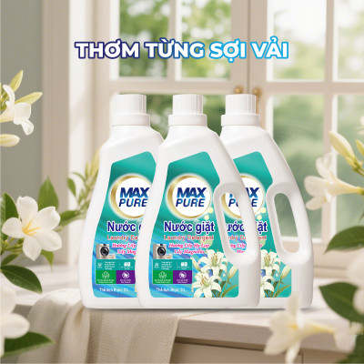 Chai nước giặt Maxpure Hương Lily Hy Lạp 3L - TẶNG 1 dây 10 gói nước xả hương CoCo