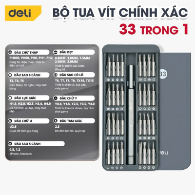 Bộ tuốc nơ vít 44 in 1 Deli  Cao Cấp Tua vít từ tính Sửa điện thoại, Máy tính, Ổ điện