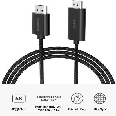 Cáp chuyển DisplayPort (DP) sang HDMI 4K@60Hz Choetech XDH01 dài 2m (Hàng chính hãng)