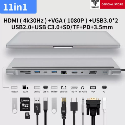 HUB Type C Chia 11 in 1 to HDMI VGA SD/TF  Audio USB RJ45 Cổng Dùng Cho Laptop MacBook Surface, Các Loại Điện Thoại Tablet Dùng Cổng USB - C TEEMO PC Hàng Chính Hãng