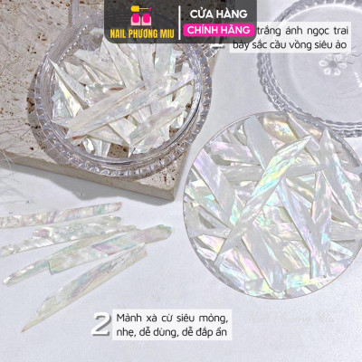 Xà Cừ Trắng Ánh Trai Đính Đá Móng, Xà Cừ Nail Mảnh Mỏng Ẩn Móng Đắp Gel Đắp Bột Ẩn Chuyên Làm Nail - Nail Phương Miu Khảm Xà Sơn Gel