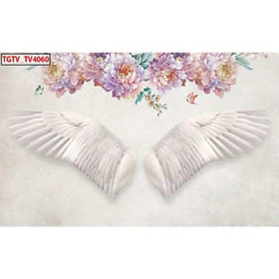 Tranh dán tường 3d  đôi cánh thiên thần-ép kim sa - có sẵn keo TB24