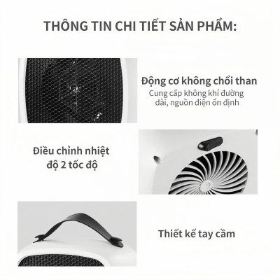 Máy sưởi mini công suất 500-1000W, quạt sưởi mini để bàn Q124, thiết kế nhỏ gọn, làm nóng tức thì, hàng chính hãng, bảo hành 12 tháng