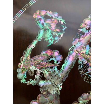 Tranh treo tường gỗ gụ khảm ốc xà cừ chữ bách phúc kt 81×81×4cm 