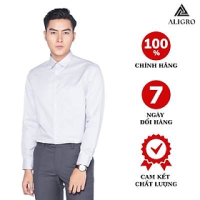 Áo sơ mi nam dài tay ALIGRO ghi sọc trắng,100% chất cotton, thoáng mát, thấm hút mồ hôi tốt, cổ bẻ dáng ôm body ALGS132