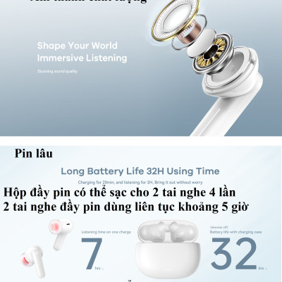 Tai nghe không dây bluetooth V5.3 công nghệ khử ồn kép Remax CozyPods W7N _ Hàng chính hãng