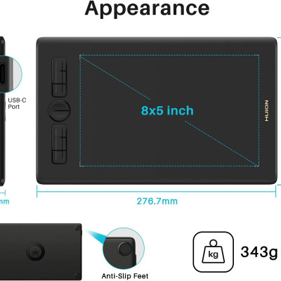 Tặng Găng Tay Vẽ Trị Giá 139K - Bảng Vẽ Cảm Ứng Huion Inspiroy H580X Màn Hình Rộng 8x5 Inch Bút Không Pin 8192 Lực Nhấn - Hàng Chính Hãng.Huion H580X Graphics Tablet Digital Battery Free Pen Tablets Signature Drawing Pad Phone Connectivity Chorm OS Androi