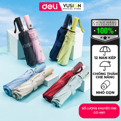 Ô Dù Che Mưa Đi Nắng Tự Động DELI 12 Nan Đơn/Đôi ĐK 106 cm Chống UV Nút Đóng/Mở Thông Minh Nhiều Màu