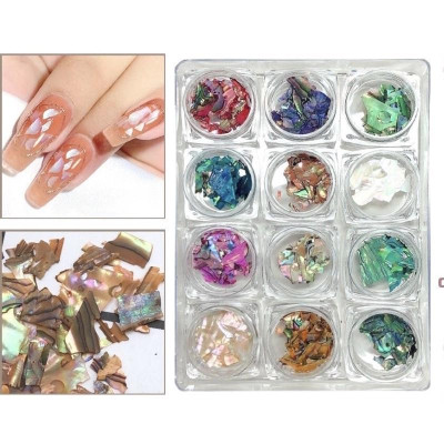 Xà Cừ Vân Đá Siêu Mỏng 12 Màu Làm Nail, 7g/Hũ Ngọc Trai Sáng Bóng, Lấp Lánh Dễ Sử Dụng, Set Xà Cừ Nhiều Màu Cho Thợ Nail
