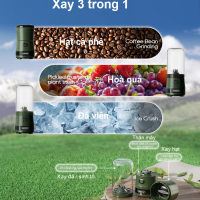 Máy xay hạt cà phê, sinh tố và đá viên dùng pin cầm tay 3 trong 1 đa năng. Thương hiệu Mỹ cao cấp HiBREW - G2. Hàng chính hãng